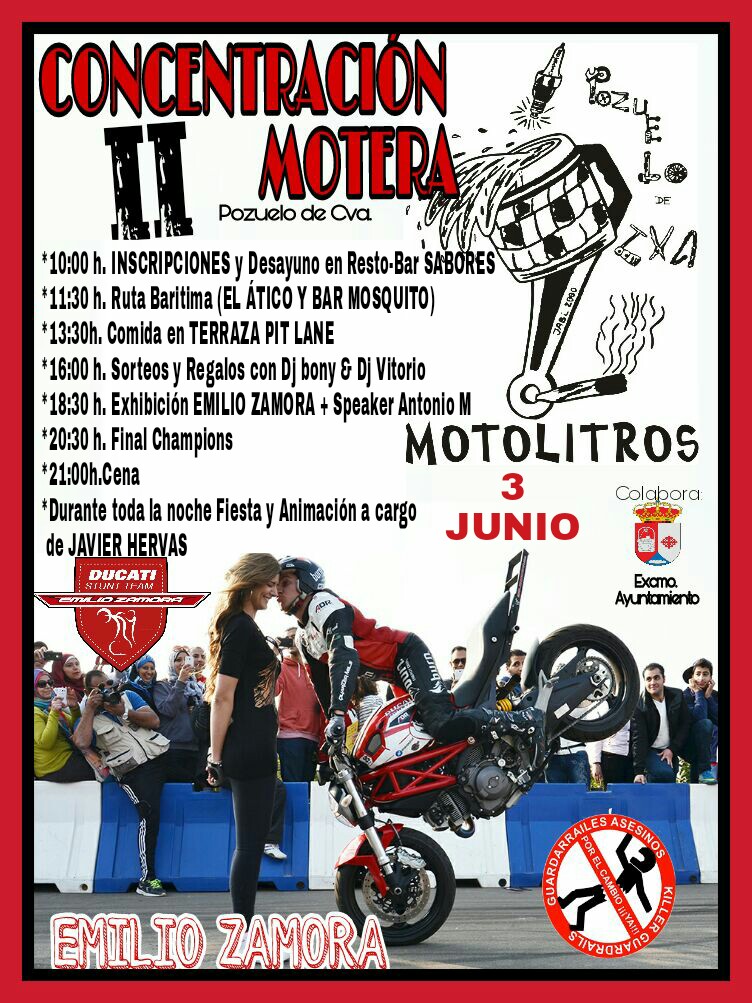 POSTER_CONCENTRACION_MOTERA_POZUELO DE CALATRAVA_CIUDAD_REAL_EMILIO_ZAMORA_DUCATI_STUNT_TEAM_MOTOR_SHOW_ESPECTACULO_2017